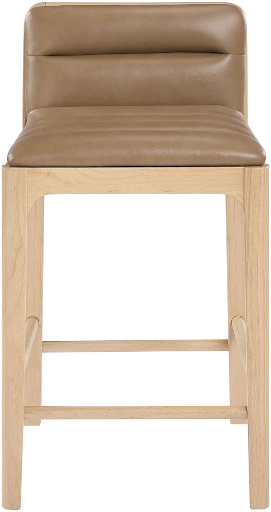 Ellis - Vegan Leather Upholstered Counter Stool (Set of 2) - Tan / Natural