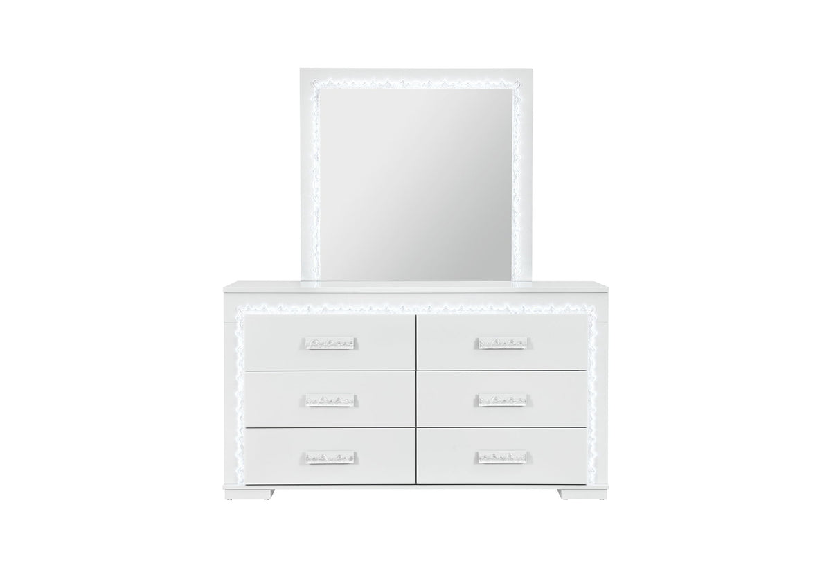 Naomi - 4 Piece Bedroom Set (King Bed, Dresser, Mirror, Nightstand) - Silver Marble