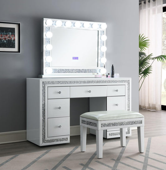 G-325 - Glamour Vanity Set (MDF Dresser + Mirror Bluetooth Speaker With Lights) - White