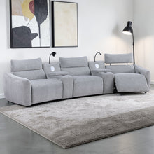Load image into Gallery viewer, Fullar - Modular Power Motion Sectional Sofa With Console, 2 Wireless Chargers, 4 Cupholders, And 2 Speakers, 1 Phone Holder And 1 Reading Light, Adjustable Headrest - Light Gray
