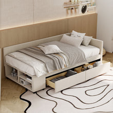 Load image into Gallery viewer, L Shaped Upholstered Platform Bed With Storage And Drawers

