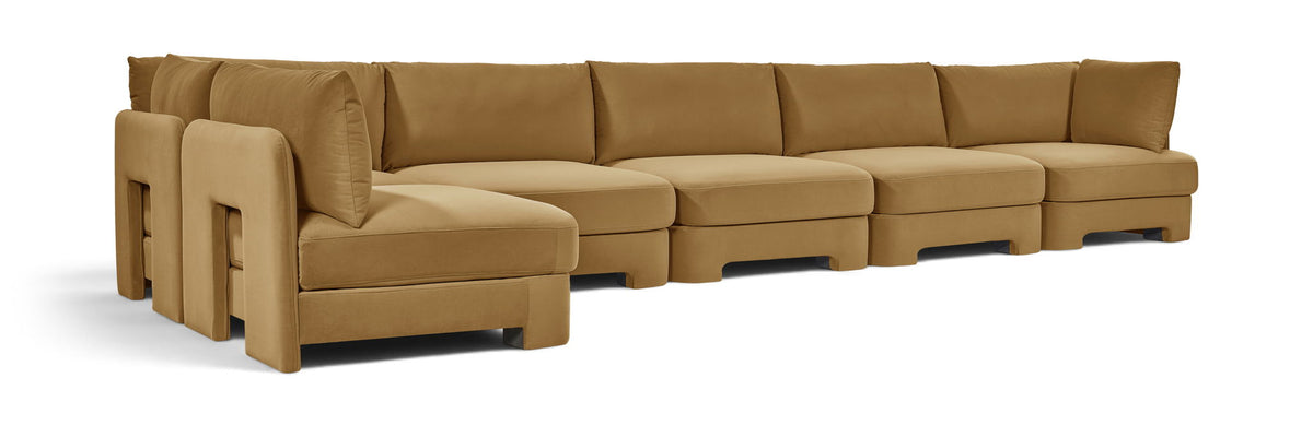 Hammond - Velvet Performance Fabric Upholstered 6 Piece L-Shaped Armless Sectional