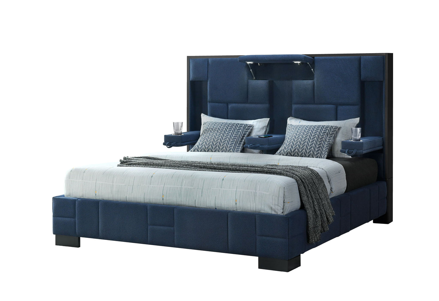 Oscar - King Bed Without Wood Trim - Navy Blue