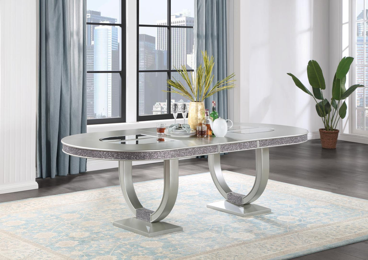 D107 - Oval Dining Table - Shimmer Silver