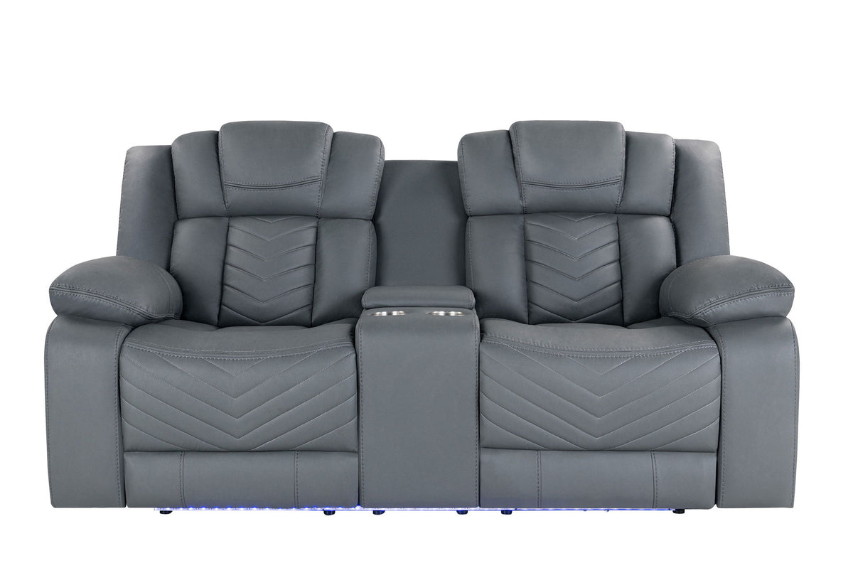 U7069 - 3 Piece Living Room Set (Power Reclining Sofa/Power Console Reclining Loveseat With LED +Immersive Sound/Power Recliner) - Gray