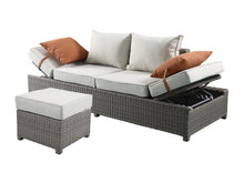 Load image into Gallery viewer, Salena - All Weather Wicker Patio Sofa &amp; Ottoman With 2 Toss Pillows - Beige / Gray
