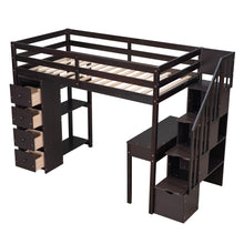 Load image into Gallery viewer, Loft Bed With Storage Drawers, Desk And Stairs With Shelves
