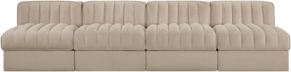 Rummi - Armless Velvet Performance Fabric Upholstered 4 Piece Modular Sofa