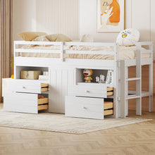 Load image into Gallery viewer, Loft Bed With 4 Drawers, Underneath Cabinet And Shelves
