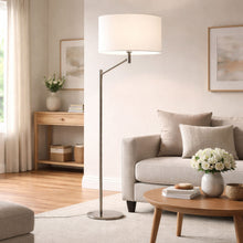 Load image into Gallery viewer, Horizon - Table Lamp With On / Off Switch Curved Base Linen Shade - Brushed Nickel / Silver / White
