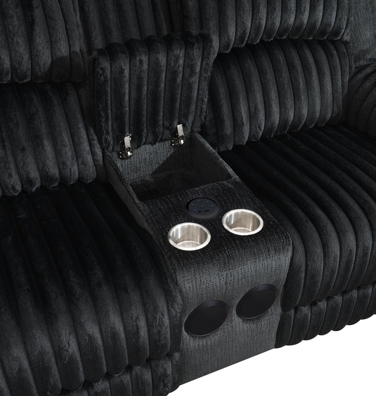 U161 - Corduroy Power LED Reclining Loveseat With Bluetooth Speaker - Black