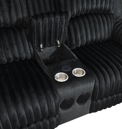 U161 - Corduroy Power LED Reclining Loveseat With Bluetooth Speaker - Black