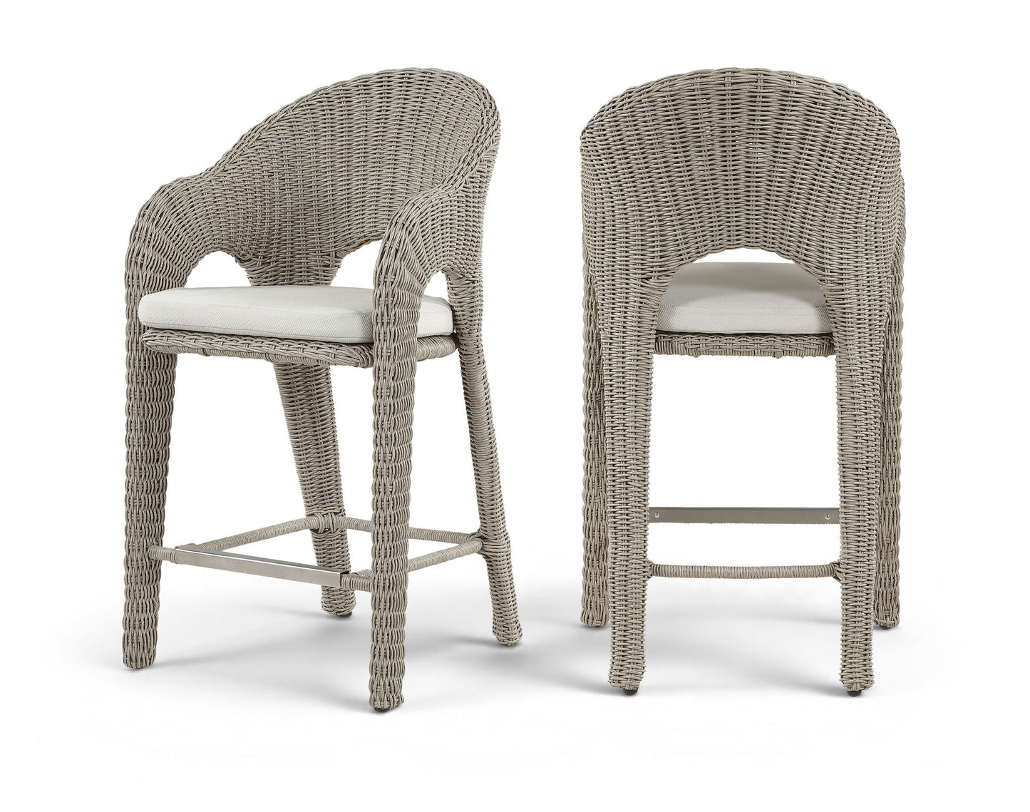 Seacrest - Olefin Water Resistant Fabric And Wicker Outdoor Patio Bar Stool