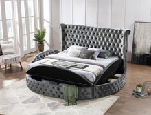 Load image into Gallery viewer, B546 - Velvet Queen Bed With Bluetooth Speaker &amp; USB - Gray
