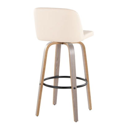 Toriano - Contemporary Fixed Height Barstool With Swivel With Round Footrest (Set of 2) - Light Gray / Cream
