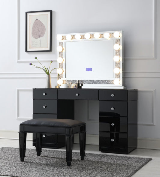 G-316 - Glamour Vanity Set (MDF Dresser + Mirror Bluetooth Speaker With Lights) - Black