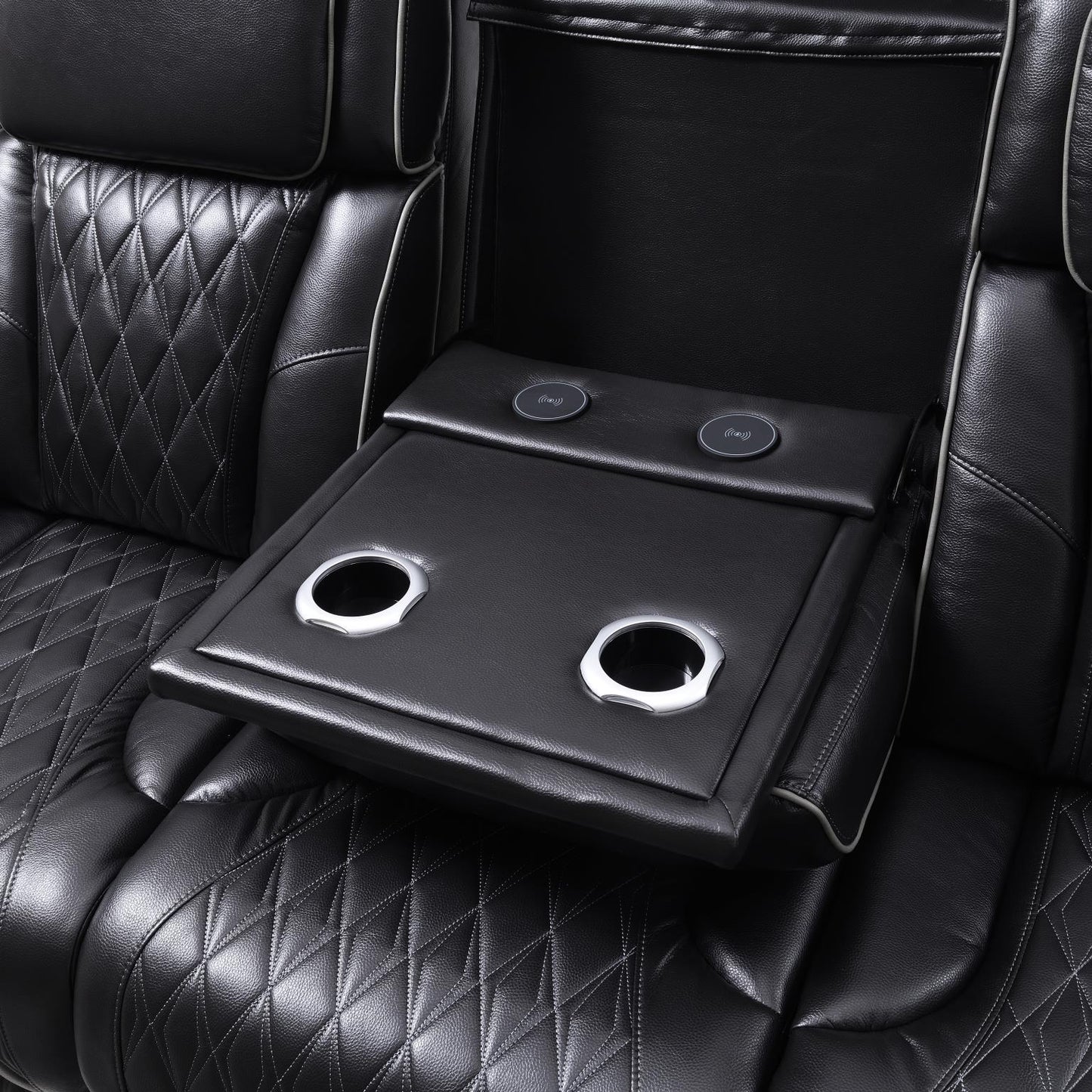 U70 - Power Reclining Sofa With Power Headrest, Reading Light, Massage, Heat, Ambient Lighting - Black