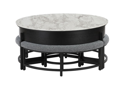 T42 - 4 Piece Living Room Set (Coffee Table With 3 Stools) - Black / Dark Gray
