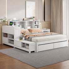 Load image into Gallery viewer, Platform Bed With Multi Functional Storage Space, Nightstand, 2 Drawers, USB Ports And Desk
