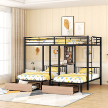 Load image into Gallery viewer, Triple Bunk Bed With Drawers, Multi-Functional Frame With Desks And Shelves In The Middle
