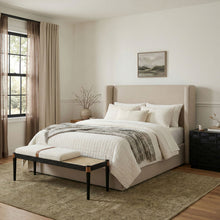 Load image into Gallery viewer, Nara - Linen Textured Fabric Upholstered Bench - Painted Black
