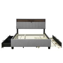 Load image into Gallery viewer, Upholstered Platform Bed With Storage Headboard, Trundle &amp; 2 Drawers And A Set Of Sockets &amp; USB Ports
