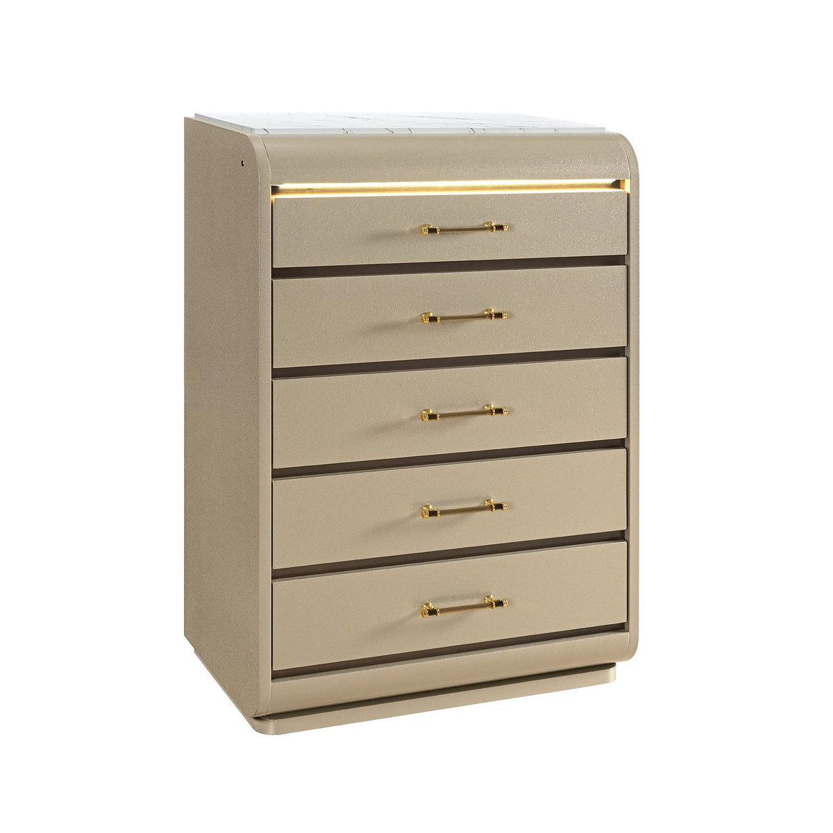 Gigi - Chest With LED Lights Chest, 5 Drawers, LED Lighting, Rounded Edges - Gold