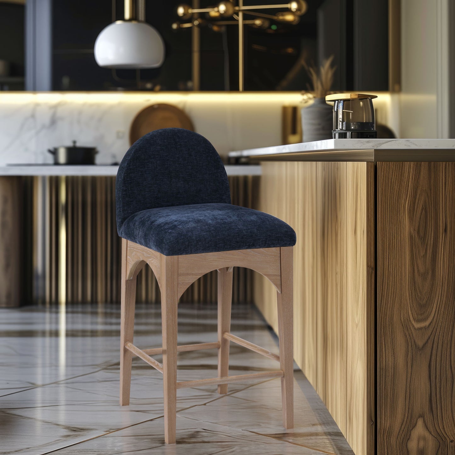 Waldorf - Chenille Stool With Natural Legs