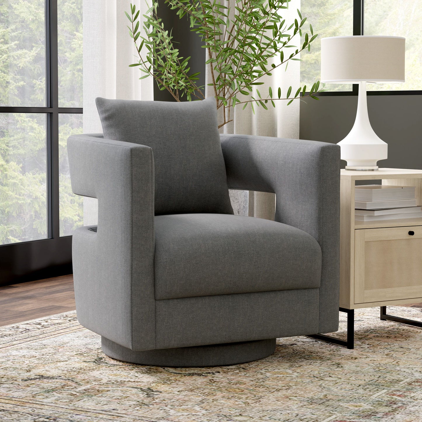 Swivel Chair With Fabric Upholstery - Gray