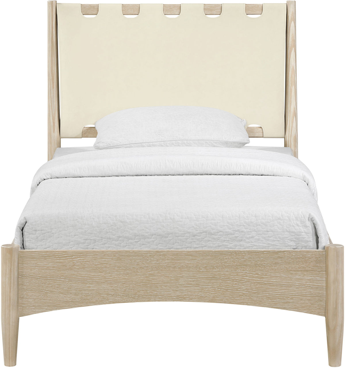 Santos - Vegan Leather Headboard And Wood Bed - Waxed Natural Frame