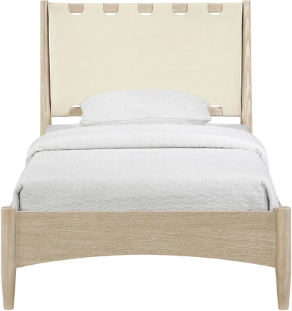 Santos - Vegan Leather Headboard And Wood Bed - Waxed Natural Frame