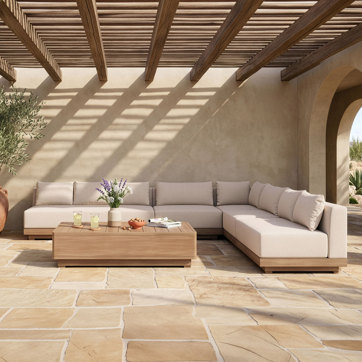 Solace - Olefin 5 Piece Outdoor Patio Modular Sectional