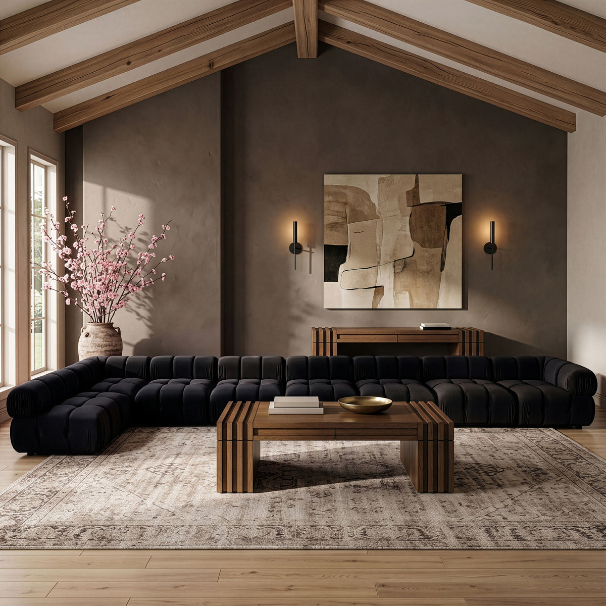 Orin - Velvet Performance Fabric Upholstered 8 Piece L-Shaped Sectional