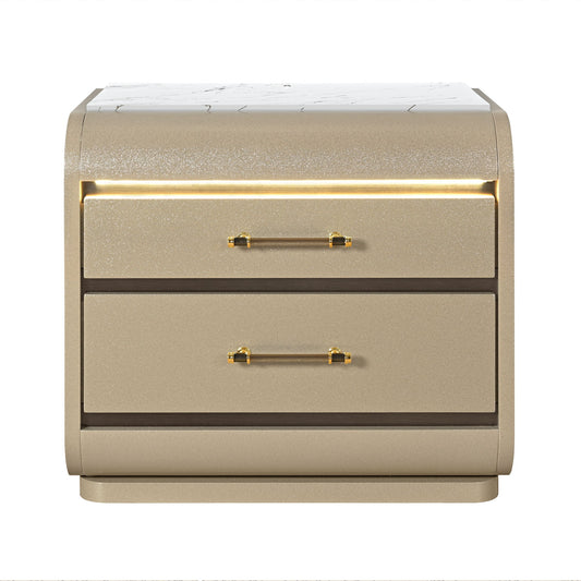 Gigi - Nightstand With LED Lighting For Bedroom Storage - Gold