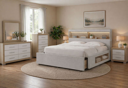 Sadie / Emma - 5 Piece King Bedroom Set (Bed, Dresser & Mirror, Nightstand, Chest) - Beige