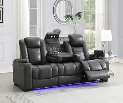 U93 - LED Power Reclining With Power Headrest, And Drop Down Table Sofa - Gray