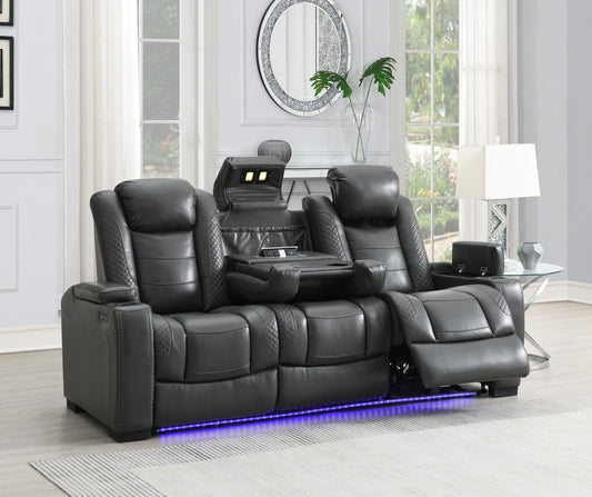 U93 - LED Power Reclining With Power Headrest, And Drop Down Table Sofa - Gray