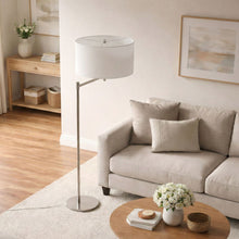 Load image into Gallery viewer, Horizon - Table Lamp With On / Off Switch Curved Base Linen Shade - Brushed Nickel / Silver / White
