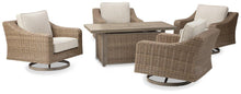 Load image into Gallery viewer, Beachcroft Beachcroft Fire Pit Table with Four Nuvella Swivel Lounge Chairs - Ego Home Furniture
