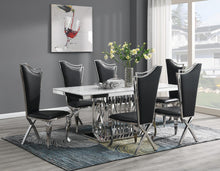 Load image into Gallery viewer, Dining Table (White Marble) &amp; 6 Black Leather Chairs
