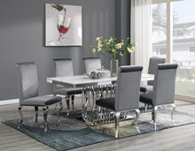 Load image into Gallery viewer, Dining Table (White Marble) &amp; 6 Gray Velvet Chairs
