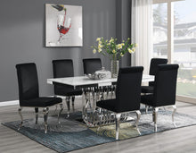 Load image into Gallery viewer, Dining Table (White Marble) &amp; 6 Black Velvet Chairs
