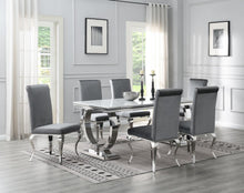 Load image into Gallery viewer, Dining Table (White Marble) &amp; 6 Gray Velvet Chairs
