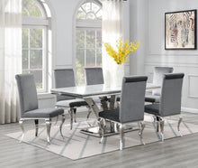 Load image into Gallery viewer, Dining Table (White Marble) &amp; 6 Gray Velvet Chairs
