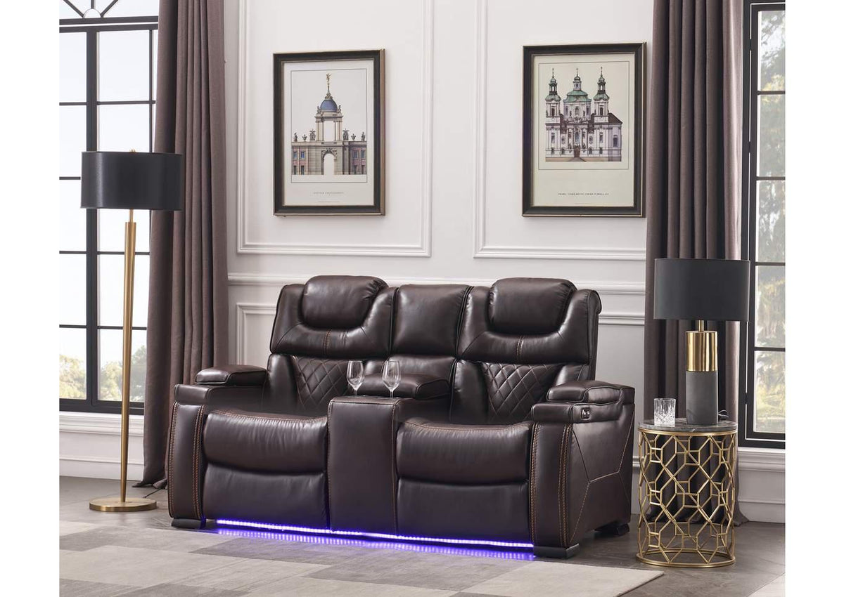 Galaxy Home Lexus Power Reclining Loveseat in Brown GHF-808857855565