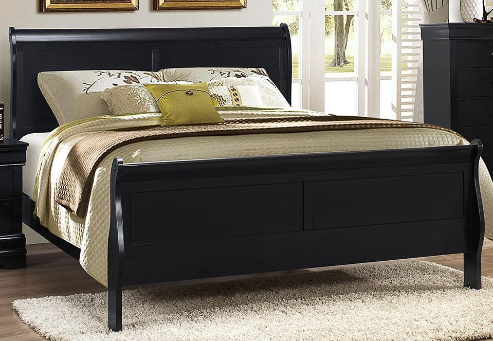 Galaxy Home Louis Phillipe Queen Sleigh Bed in Black GHF-808857552006