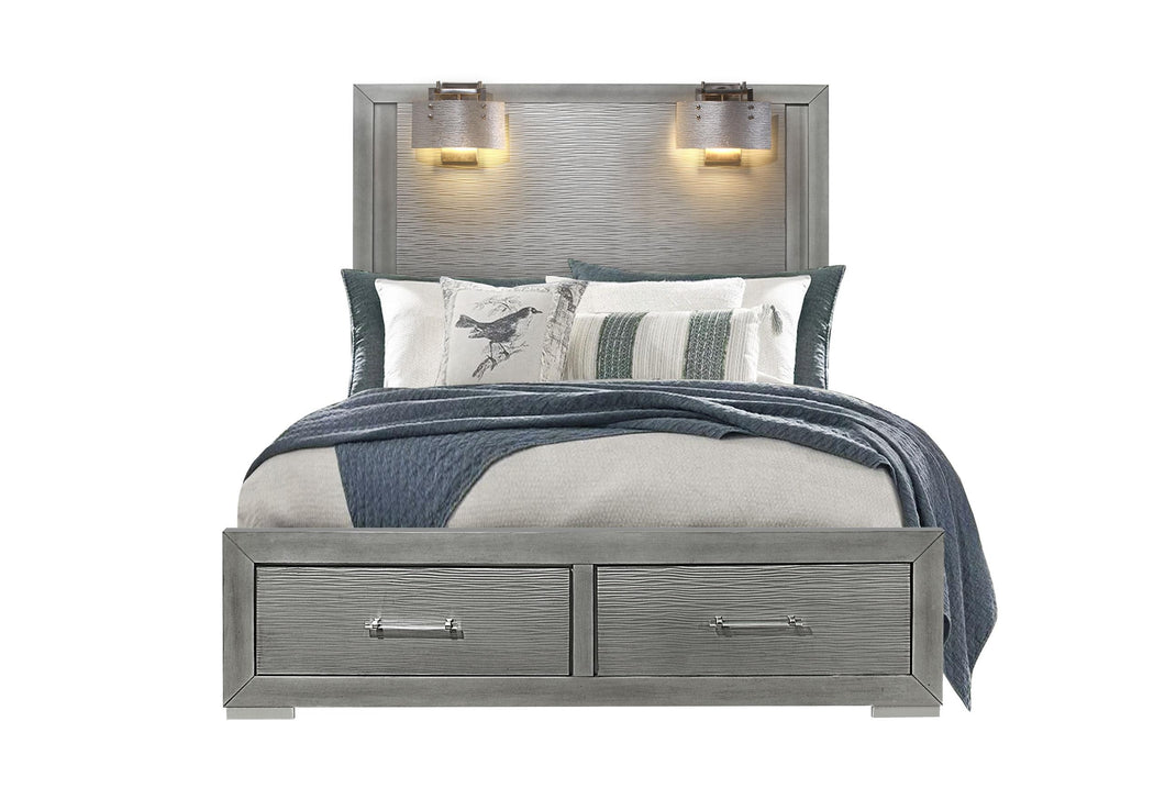TIFFANY SILVER QUEEN BED WITH LAMPS - Ego Home Furniture