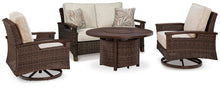 Load image into Gallery viewer, Paradise Trail Outdoor Loveseat, Lounge Chairs and Fire Pit Table
