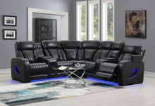 Load image into Gallery viewer, Black 3 Pc Power Led Sectional, Power Headrest, Heat, Massage Wireless Charger, And Usb
