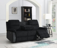 Load image into Gallery viewer, Black Corduroy Motion Sofa W/Drop Down Table
